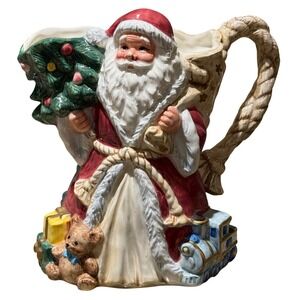 Vtg Fitz & Floyd Omnibus Santa Christmas Pitcher 1994 Christmas Tree Presents 9"